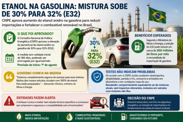 CNPE aprova aumento da mistura de etanol na gasolina de 30% para 32%