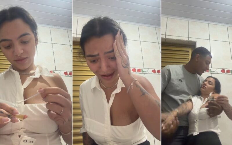 Jovem faz teste de gravidez para trolar marido, mas desmaia ao ver resultado
